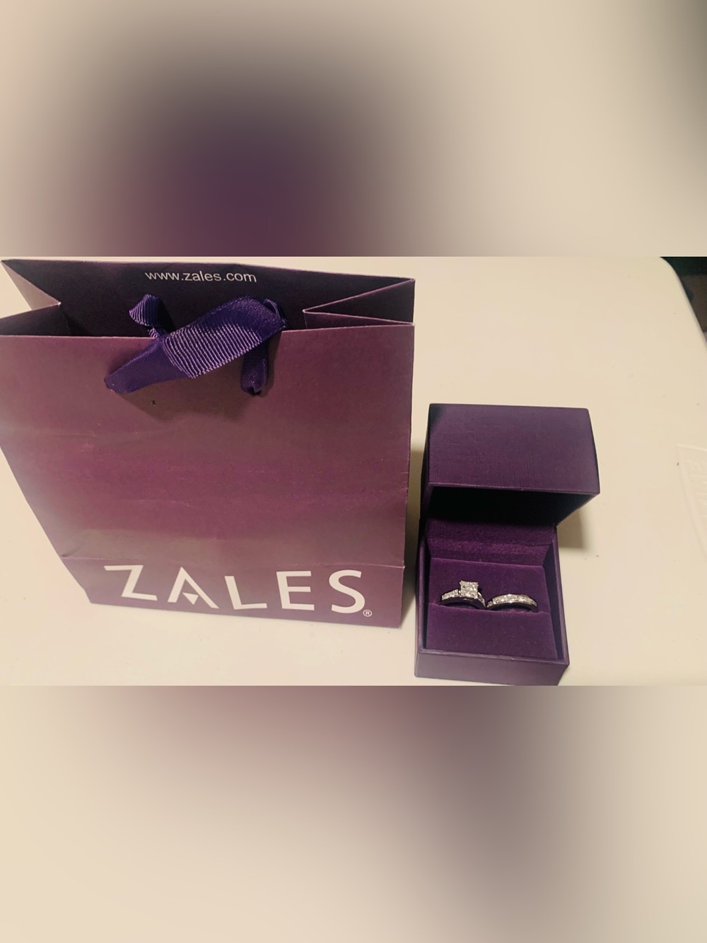 Zales raw diamond Engagement and Wedding Ring Set with Clear Stones.